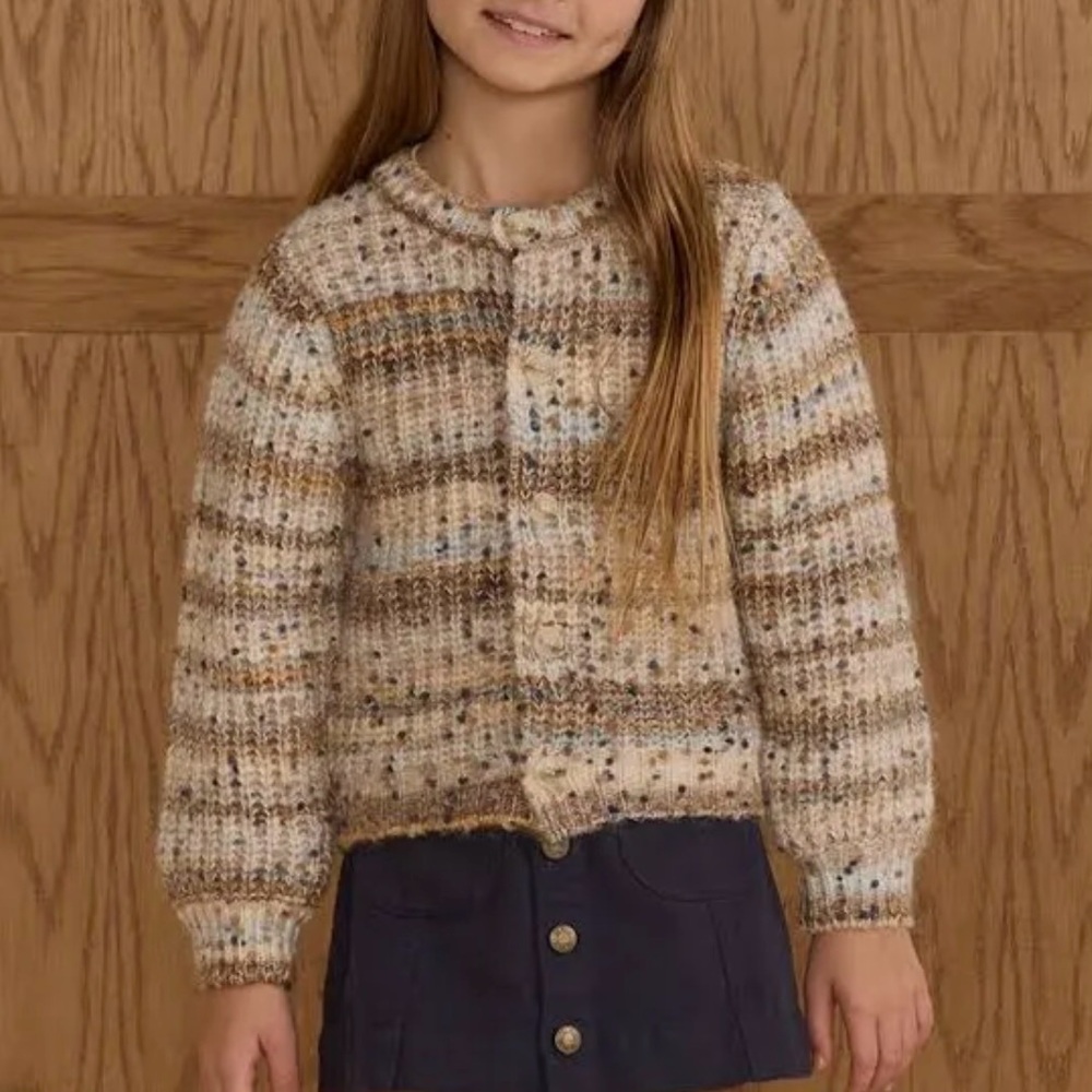 Rylee + Cru Multi-Stripe Knit Cardigan in Cream, Beige and Brown